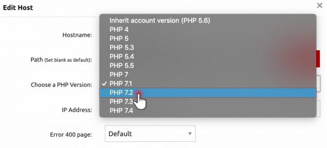 set php version for domain