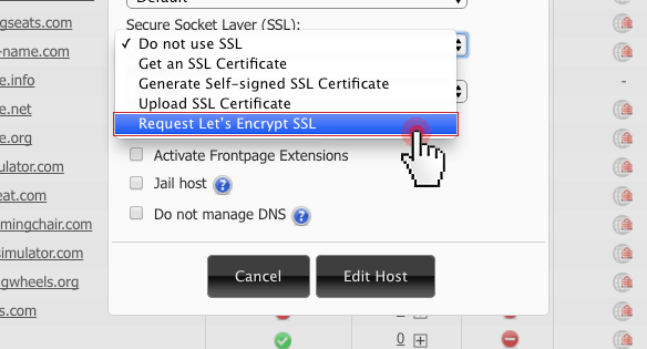 Choose Request Let's Encrypt SSL